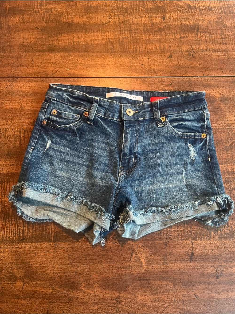 Celebrity Pink The Honey Distressed Cuffed Denim Shorts Dark Size 3/26 Festival